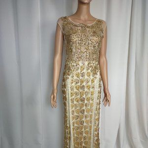 K Liman collection sheer bodice ivory with gold embellishments dress size 3